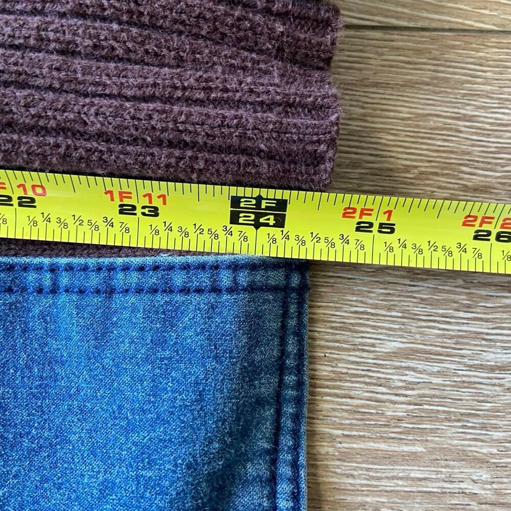 Vintage Y2K Villager Denim Panel Zip Sweater Jacket Brown Ribbed Knit - Picture 4 of 5